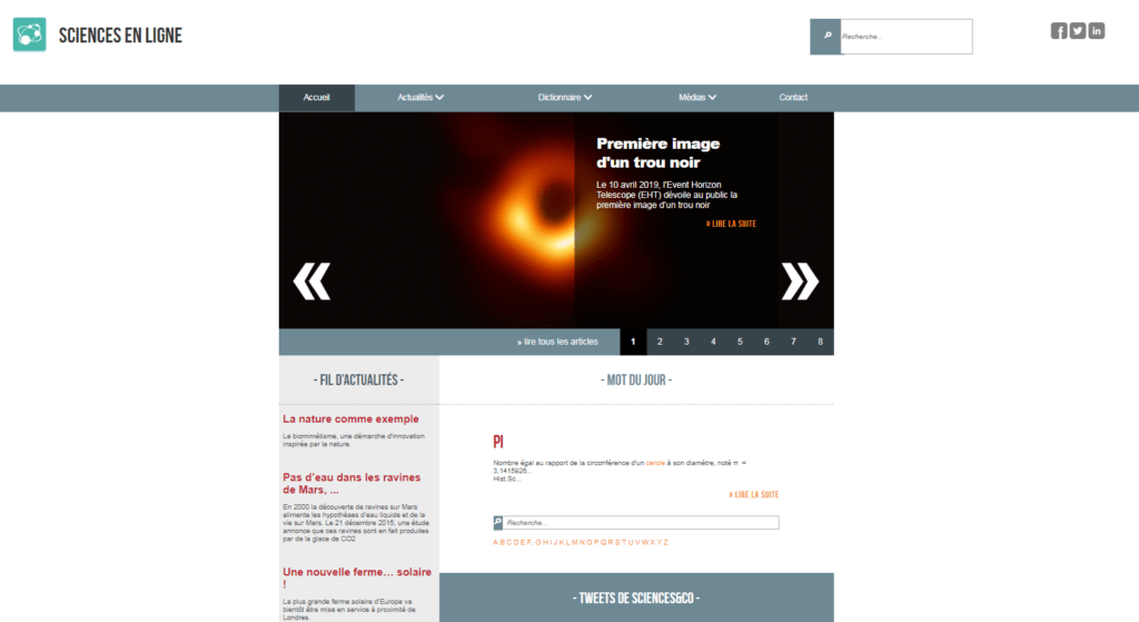 Visuel page d'acceuil du site internet sciences en ligne