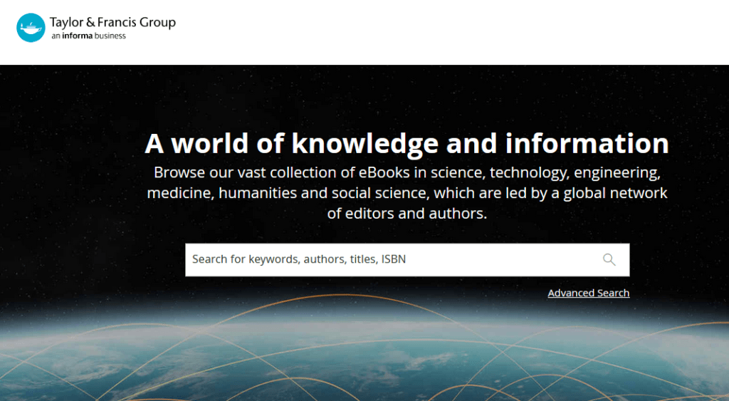 Visuel page d’accueil de la base de données Taylor & Francis
