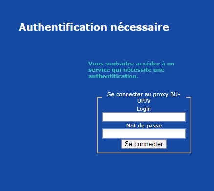Visuel représentant les champs informatiques pour rentrer ses codes d'authentification pour accéder aux ressources en ligne de la bibliothèque universitaire de l'UPJV.