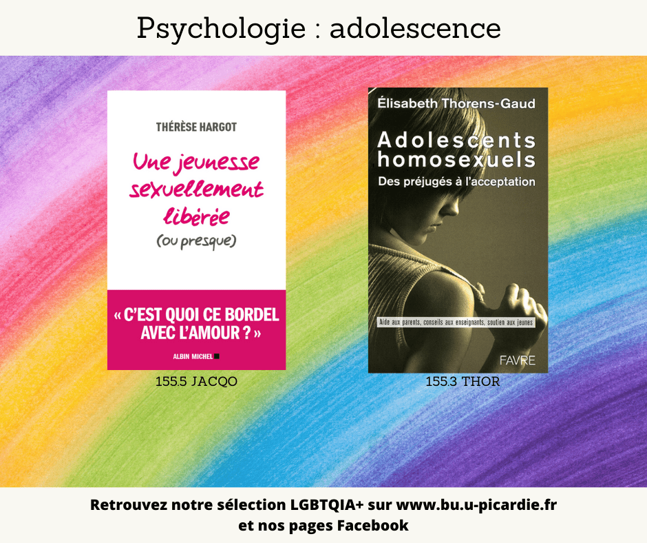 Visuel bibliographie thématique LGBTQIA+, couvertures des livres pour le choix psychologie