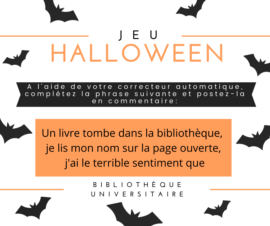 Affiche pour annoncer le jeu concours halloween sur les pages Facebook des BU de l'UPJV.