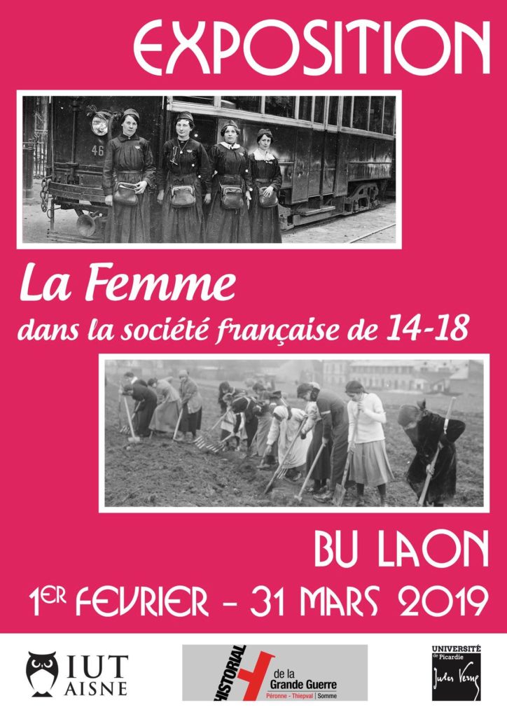 Affiche exposition à la BU de l'IUT de Laon "la femme dans la société française de 1914 à 1918".