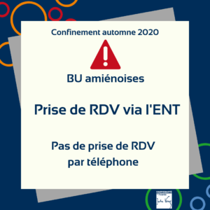 Visuel pour annoncer pas de RDV par téléphone pour les salles de lecture dans les BU Amiénoises