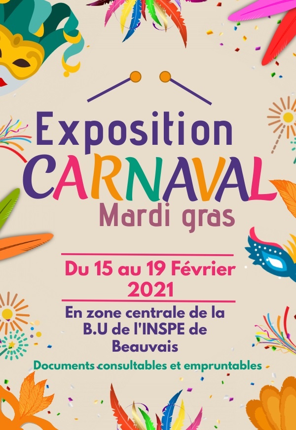 Affiche expo BU inspé de Beauvais : thématique carnaval et mardi gras