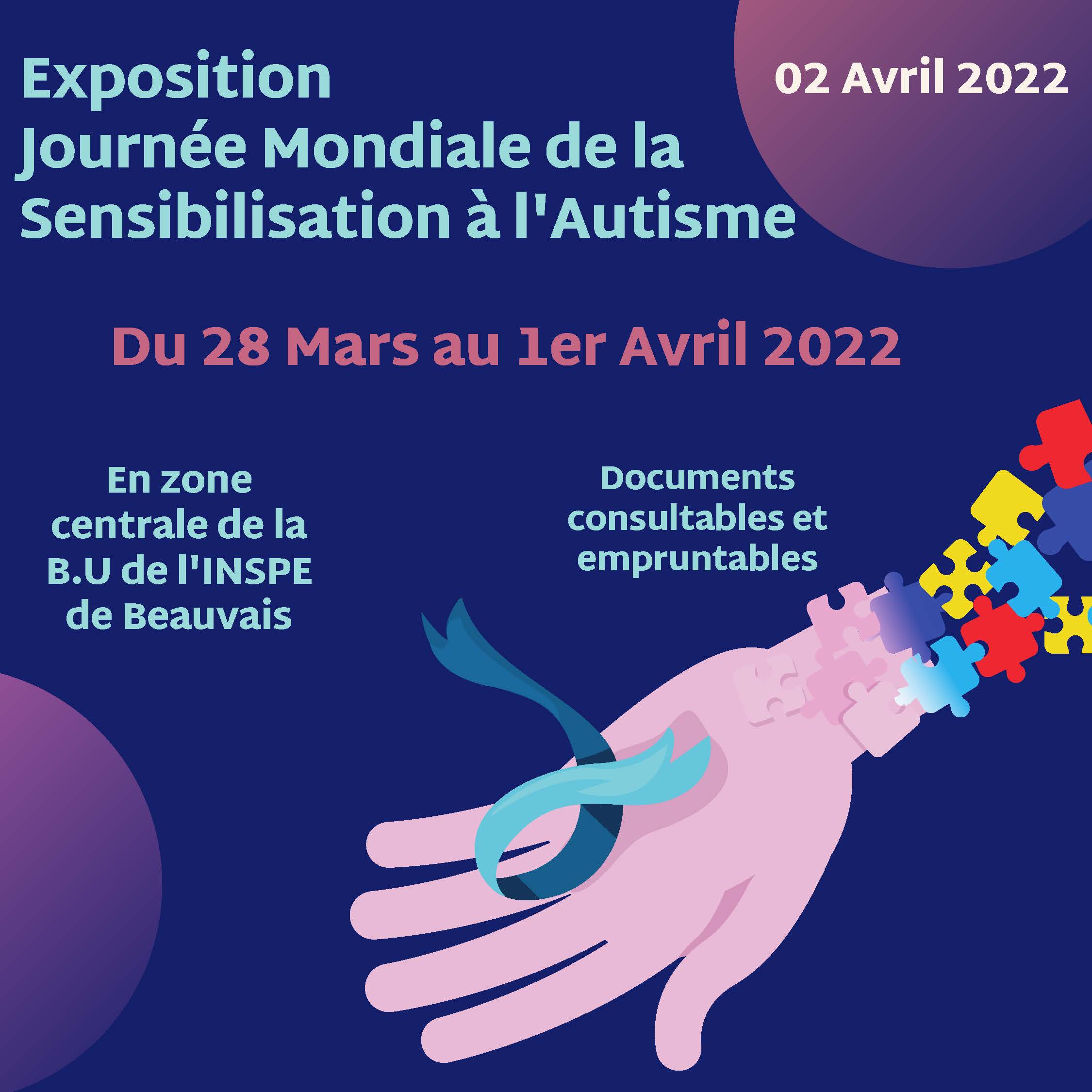 Affiche exposition d'ouvrages à la BU de l'inspé de Beauvais : autisme.