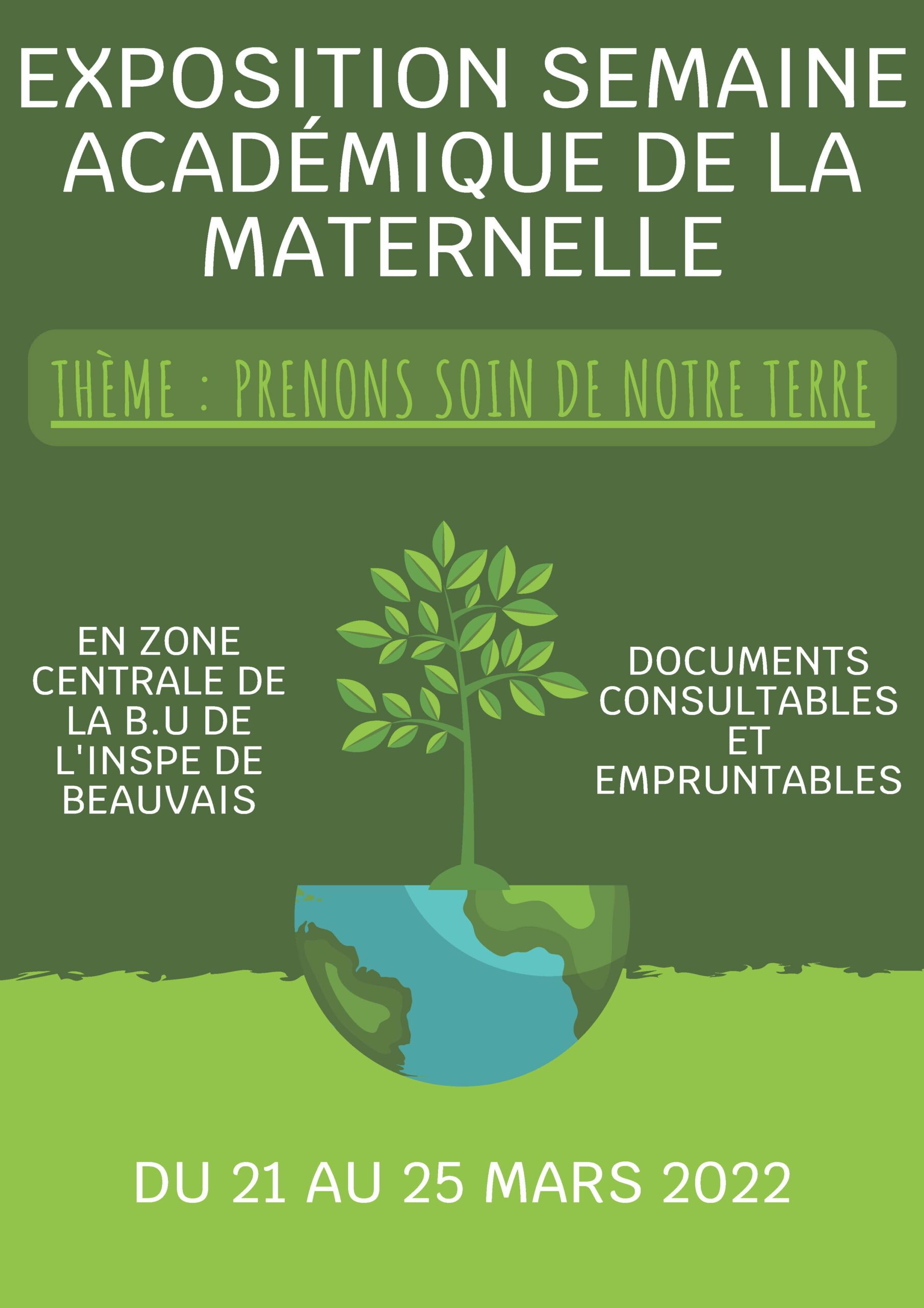 BU INSPE Beauvais : affiche pour exposition d'ouvrages sur la semaine académique de la maternelle