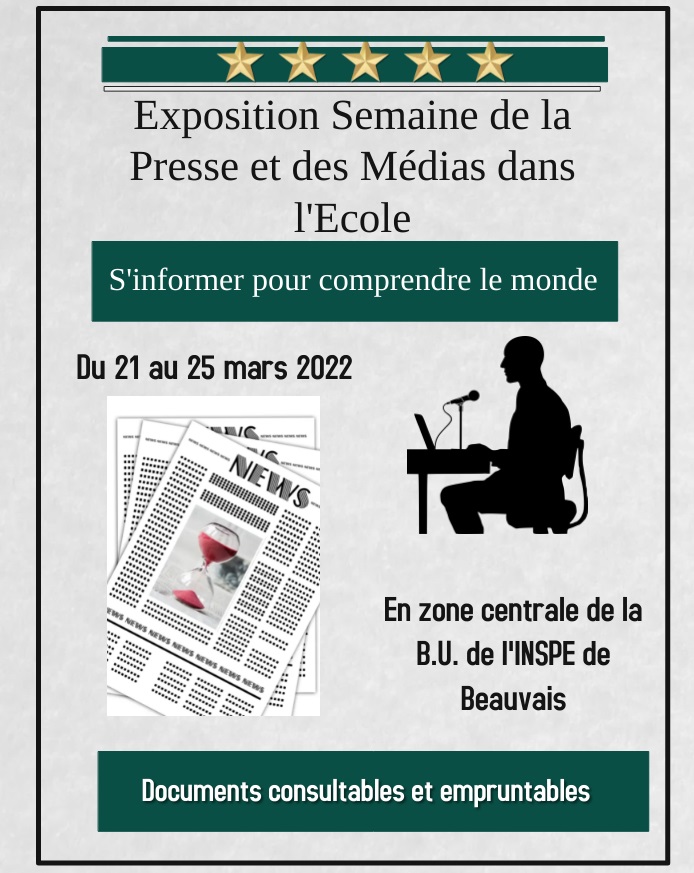 BU INSPE Beauvais : affiche pour exposition d'ouvrages sur la semaine de la presse 2022