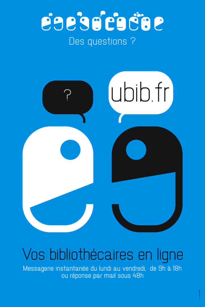 affiche indiquant que les bibliothécaires sont en ligne sur Ubib.fr